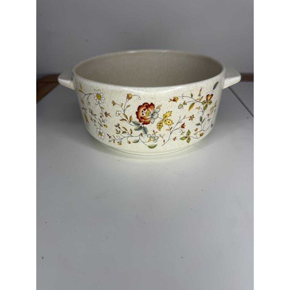 Lenox Temper Ware Merriment Floral Serving Bowl Vintage 1970s Beige Ceramic